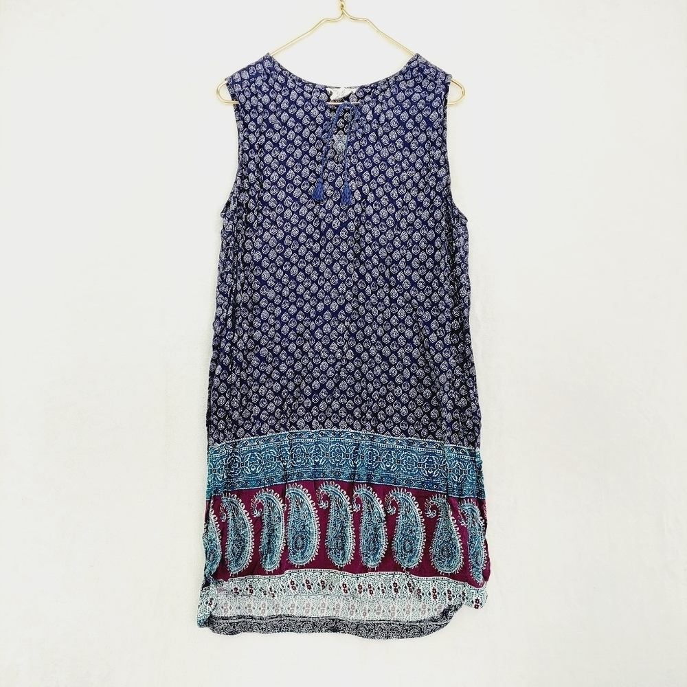 beachlunchlounge Navy and Teal Paisley Midi Dress